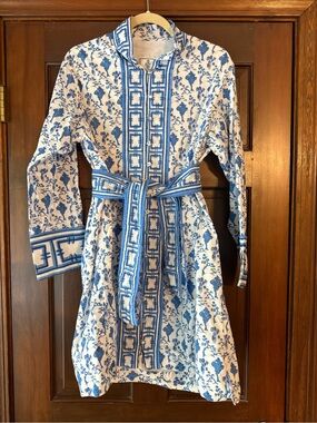 Sue Sartor x Meg Braff Marrakech Kaftan Shorty Blue and White Women's Dress